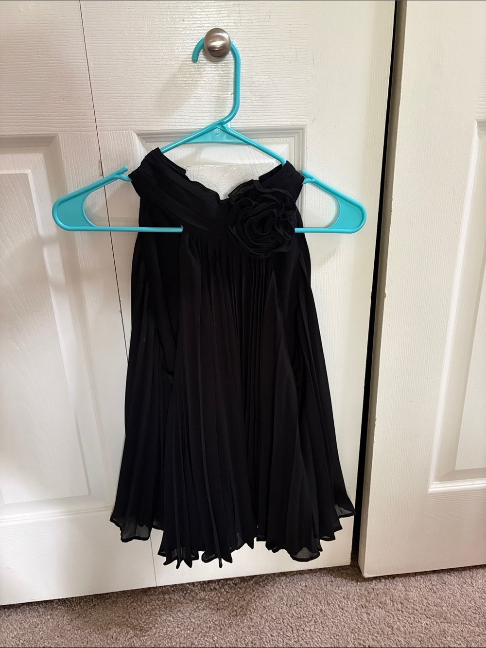 Black Pleated Halter Top with Rosette